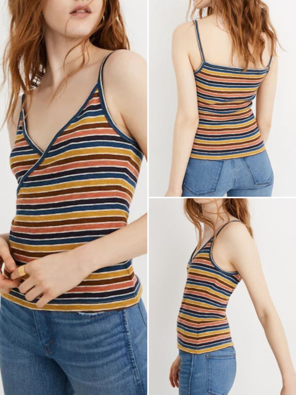 Madewell Cotton Blend Retro Colorful Stripe Wrap Cami Top - Picture 1 of 8